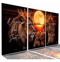 Kit 3 Peças Quadros Decorativos Família Leão 2 Filhotes Lua Colorido Colorido