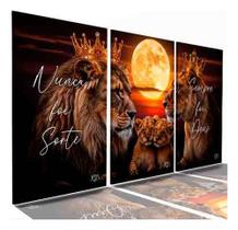 Kit 3 Peças Quadros Decorativos Família Leão 2 Filhotes Lua