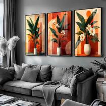 Kit 3 Peças Quadros Decorativos Vasos De Flores Verde Folhas Colorido Colorido