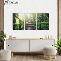 Kit 3 Peças Quadros Decorativos Verde Paisagem Floresta