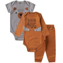 Kit 3 peças Roupa Bebê Body e Mijão com punhos, menino e menina Suedine 100% algodão, Enxoval Atacado recém nascido, P M - Lumari Kids