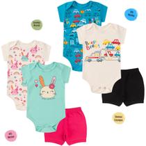 Kit 3 peças Roupa Bebê Body e shorts, menino e menina Suedine 100% algodão, Enxoval Atacado recém nascido, P M G e GG - Lumari Kids