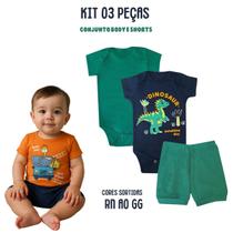 Kit 3 peças Roupa Bebê Body shorts menino e menina Algodão c/ Elastano Enxoval Atacado recém nascido aoGG Kit 3 peças Roupa Bebê Body shorts menino e menina Algodão c/ Elastano Enxoval Atacado recém nascido aoGG