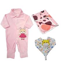 Kit 3 Peças Roupa Bebê Menino Menina Macacão Coeiro Naninha Kit 3 Peças Roupa Bebê Menino Menina Macacão Coeiro Naninha