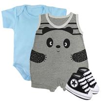Kit 3 Peças Roupa De Bebê Verão Body Sapatinho E Macaquinho Kit 3 Peças Roupa De Bebê Verão Body Sapatinho E Macaquinho