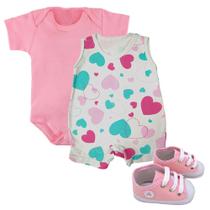 Kit 3 Peças Roupa De Bebê Verão Body Sapatinho E Macaquinho