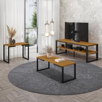 Kit 3 Peças Sala de Estar Completa Rack para Tv 55 Polegadas, Mesa de Centro Lateral Aço Innovare