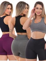 Kit 3 Peças - Shorts Legging Feminino Cirre 3D Academia Fitness