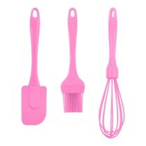 Kit 3 Peças Silicone Confeitaria Espátula Pincel Fue Rosa