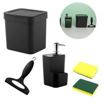 Kit 3 peças sobre a pia lixeira 4,7 litros dispenser e rodinho p Kit 3 peças sobre a pia lixeira 4,7 litros dispenser e rodinho p