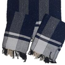 kit 3 Peças Tapete Artesanal Fio de Malha Moldura Pontilhada Azul Marinho.