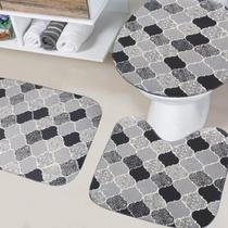 Kit 3 peças tapete para banheiro estampado turquia preto - TAPETES JUNIOR