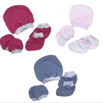 Kit 3 Peças Touca Luva Sapatinho LISO Para Bebê Recém Nascido 100% Algodão - Bicho de Pano