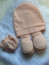 Kit 3 Peças Touca Luva Sapatinho Para Bebê Recém Nascido Plush