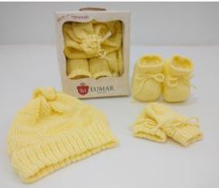 Kit 3 peças Touca + Luvinha + Sapato Amarelo