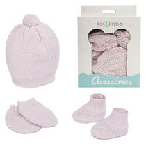 Kit 3 Peças Touca Par De Sapatinho Par de Luva Para Bebê Recém Nascido Maternidade Antialérgico Luxo Baby Fofinho