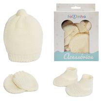 Kit 3 Peças Touca Par De Sapatinho Par de Luva Para Bebê Recém Nascido Maternidade Antialérgico Luxo - Fofinho Kit 3 Peças Touca Par De Sapatinho Par de Luva Para Bebê Recém Nascido Maternidade Antialérgico Luxo - Fofinho