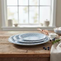 Kit 3 Peças Travessa Oval Em Cerâmica Azul Design Refinado