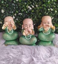 KIT / 3 Peças Trio de Buda Sabedoria Cego Surdo e Mudo Decoração Verde