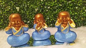 KIT / 3 Peças Trio de Buda Sabedoria Cego Surdo Mudo Azul - Arte & Decoração