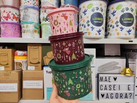 Kit 3 Peças Tupperware Caixa Encanto de Natal - Armazenamento Verde, Vinho e Rosa