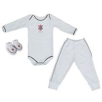 Kit 3 Peças Uniforme Bebê do Corinthians Longo Torcida Baby - 034