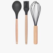 Kit 3 Peças Utensílios Silicone Bambu Colher, Pincel e Fouet