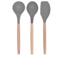 Kit 3 Peças Utensílios Silicone Bambu Concha Colher Espátula Kit 3 Peças Utensílios Silicone Bambu Concha Colher Espátula