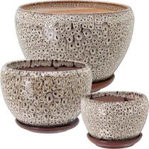 KIT 3 Peças Vaso Decorativo Para Planta Cerâmica Bege Cachepô KIT 3 Peças Vaso Decorativo Para Planta Cerâmica Bege Cachepô