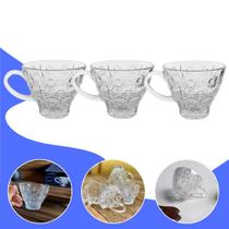 Kit 3 Peças Xícaras de Café Expresso Chá Canecas Vidro Bohemia 220ml Jogo Transparente Resistente Elegante Para Casa Escritório Presente