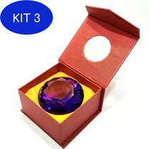 Kit 3 Pedra Do Poder Diamante Peso De Papel Vidro Jóia - Lilás
