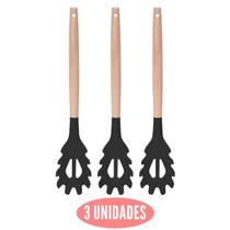 Kit 3 Pegador de Massa Silicone Preto Cabo Bambu Multiuso