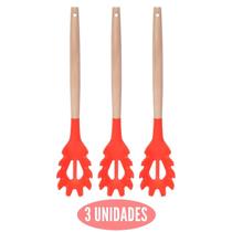 Kit 3 Pegador de Silicone Vermelho Cabo Bambu Multiuso