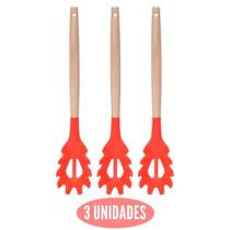 Kit 3 Pegador de Silicone Vermelho Cabo Bambu Multiuso