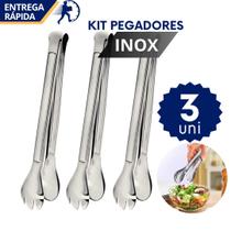 Kit 3 Pegador Pinça em Inox 29cm para Salada Carne Pão Salgado