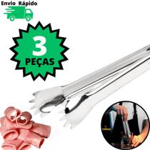 Kit 3 Pegadores De Gelo Multiuso Em Inox Pegador Para Frutas Doces Frios Carnes e Drinks Para Restau