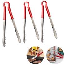 Kit 3 Pegadores de Inox para Alimentos 30 Cm Cabo Vermelho