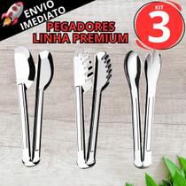 Kit 3 Pegadores em Inox Pegador de Massas 29cm Pegador de Salada e Pegador Universal Linha Premium - SQ