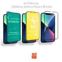 Kit 3 Películas : 1x Película Fosca +1x Película Cerâmica +1x Película 3D de Vidro Para Iphone 14