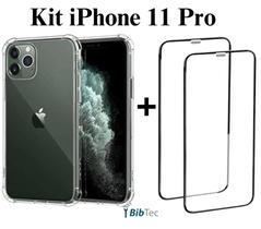 Kit 3 Películas 3D Vidro + Capa Capinha Transparente para Iphone 11 Pro Max