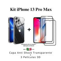 Kit 3 Películas 3D Vidro + Capa Capinha Transparente Para Iphone 13 Pro Max