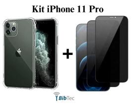 Kit 3 Películas 3D Vidro Privacidade + Capa Capinha Transparente para Iphone 11 Pro