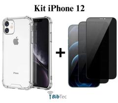 Kit 3 Películas 3D Vidro Privacidade + Capa Capinha Transparente para Iphone 12