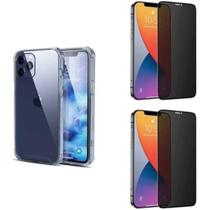 Kit 3 Películas 3D Vidro Privacidade + Capa Capinha Transparente para Iphone 12 Pro