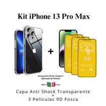 Kit 3 Películas Cerâmica Fosca + Capa Capinha Transparente Para Iphone 13 Pro Max