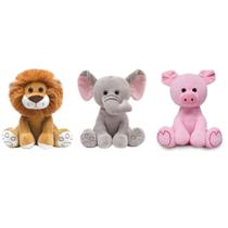 Kit 3 Pelúcias Baby Meu Leãozinho Meu Elefantinho e Meu Porquinho Buba