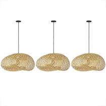 Kit 3 Pendente Bambu Artesanal Fibra Natural E27 Borneu