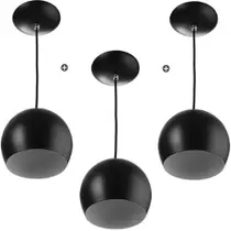Kit 3 Pendente Bola Pequena Preto Sala Cozinha Quarto