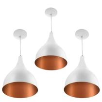 Kit 3 Pendente de Luminária Modelo Gota para Cozinha, Sala, Quarto Escritótio, Area Gourmet Cores:Branco/Cobre