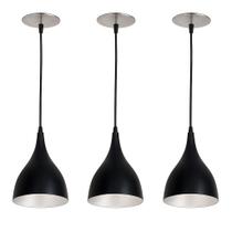 Kit 3 Pendente de Luminária Modelo Gota para Cozinha, Sala, Quarto Escritótio, Area Gourmet Cores:Preto/Aluminio Kit 3 Pendente de Luminária Modelo Gota para Cozinha, Sala, Quarto Escritótio, Area Gourmet Cores:Preto/Aluminio